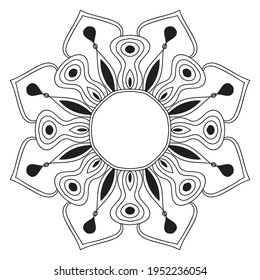Abstract doodle curly thin line round frame isolated on white background. Mandala border. 
