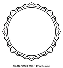 Abstract doodle curly thin line round frame isolated on white background. Mandala border. 