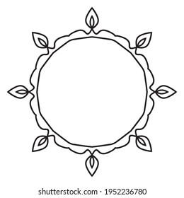 Abstract doodle curly thin line round frame isolated on white background. Mandala border. 