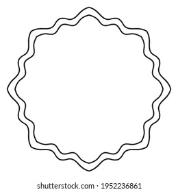 Abstract doodle curly thin line round frame isolated on white background. Mandala border. 