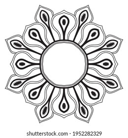 Abstract doodle curly thin line round frame isolated on white background. Mandala border. 