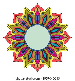 Abstract doodle curly thin line round frame isolated on white background. Mandala border. 