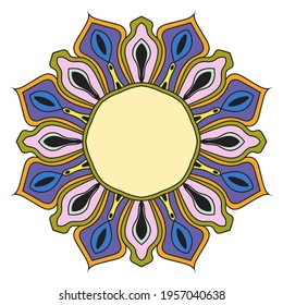 Abstract doodle curly thin line round frame isolated on white background. Mandala border. 