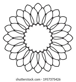 Abstract doodle curly thin line round frame isolated on white background. Mandala border. 