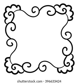 Abstract doodle curly thin line frame isolated on white background. Vector illustration.