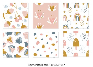 Abstrakte Doodle Cute Dreams, Muster für Kinder, Stoffmuster, Vektorgrafik mit süßen Tieren