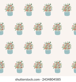 Abstract Doodle Cute Plant Textile Fabric Seamless Swatch. Baby Kids Textile Design. Childish Wrapping Paper, Wallpaper, Dairy Cover, Scrapbook Swatch Decoration. 