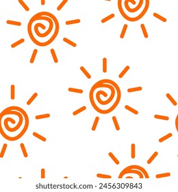 Abstractas doodle lindo patrón sin fisuras del sol sobre fondo blanco