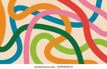 Abstractas diseño de doodle con líneas coloridas dibujadas a mano. Fondo de garabato infantil simple con Elementos lindos brillantes. Divertido patrón mínimo. Fondo de Vector de moda contemporáneo.