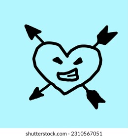 abstrakte doodle Design-Illustration in Form von Liebe und lustiger Griningausdruck im Flachstil