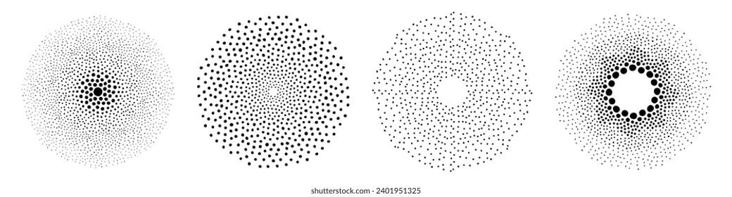 Abstract doodle dots frames set. Collection of dotty circle shape. Halftone round border