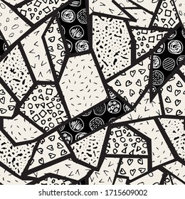 Abstrakte doodle Zeichnung nahtlos aus verschiedenen Texturen von Hand Vektorillustration Illustration. Einfarbiges Design des Mosaiktyps. Flickwerk.