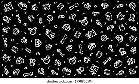 Abstract Doodle Elements Hand Drawn Collection Pets Animal Sketch Vector Design Style Background Dog Cat Bone Food Training Caring Grooming  Illustration Icons