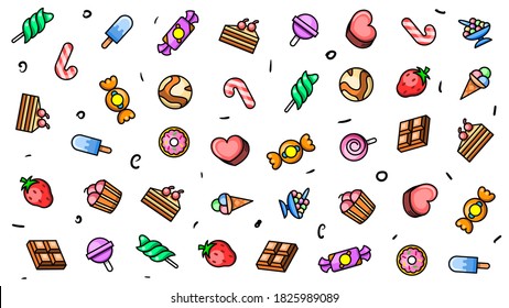 Abstract Doodle Elements Hand Drawn Collection Sweet Sketch Vector Design Style Background Candy Ice Cream Cakes Delicious Illustration Cartoon Icons