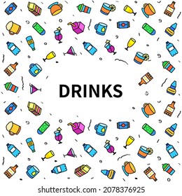 Abstract Doodle Elements Hand Drawn Frame Drink Beverages Cocktails Alcohol Sketch Vector Design Style Background Illustration For Restaurant Cafe Illustration Icons