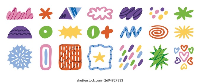 Abstrato rabiscar elementos com espirais, plantas e linhas onduladas em estilo ingênuo. Mão desenhada. Ilustração vetorial.