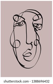 Abstract doodle face one line drawing. Minimal icon. Cubism style. Hand drawn vector illustration. Human modern portrait 