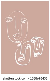 Abstract doodle face one line drawing. Minimal icon. Cubism style. Hand drawn vector illustration. Human modern portrait 