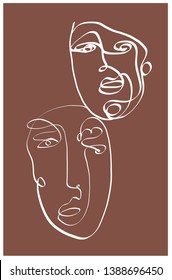 Abstract doodle face one line drawing. Minimal icon. Cubism style. Hand drawn vector illustration. Human modern portrait 