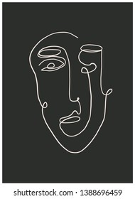 Abstract doodle face one line drawing. Minimal icon. Cubism style. Hand drawn vector illustration. Human modern portrait 