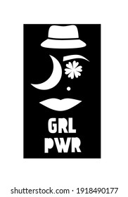 Abstract doodle Feminist wall art. Girl power poster wall decor in Black and white. Minimalist design concept vector Ilustration of woman right and quote wall Decorations.