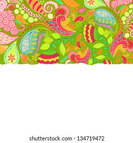 Abstract doodle floral background. Layout template with flowers.