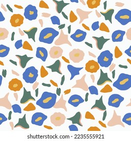 Abstract doodle floral childish seamless pattern. Scandinavian modern botanical ornament. Trendy minimal ornament design. Vector illustration. 