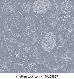 Abstract doodle floral pattern. Seamless pattern with flowers. Fabric, textile, wrapping paper, card background, wallpaper template.