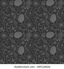 Abstract doodle floral pattern. Seamless pattern with flowers. Fabric, textile, wrapping paper, card background, wallpaper template.
