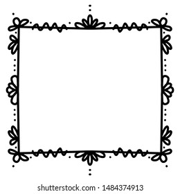 Abstract doodle floral rectangle frame. Vintage element on white background. Vector stock illustration.