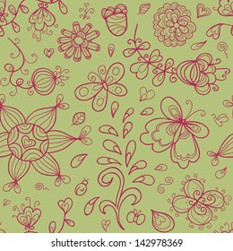 Abstract doodle floral shapes. Vector seamless pattern