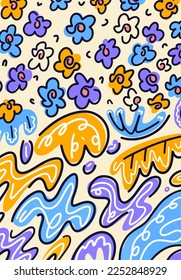 abstract doodle flower poster background hand drawn