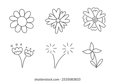 Abstract doodle flowers hand drawn various shape for element, nature and illustration