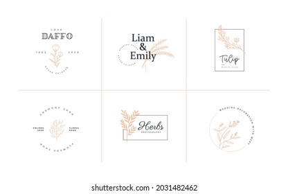 Resumen Plantilla del logotipo de las flores de Doodle. Plantilla moderna de logotipo para florista, fotógrafo, blogger de moda, estudio de diseño. Ilustración de vectores florales retro.
