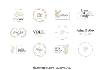 Abstract Doodle flowers logo template. Modern Logo Template for florist, photographer, fashion blogger, design studio. Retro Floral Vector Illustration.