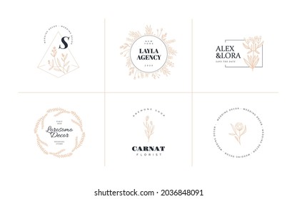 Abstract Doodle flowers logo template. Modern Logo Template for florist, photographer, fashion blogger, design studio. Retro Floral Vector Illustration.