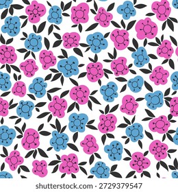 Abstract doodle flowers vector illustration seamless pattern for textile, wallpaper.