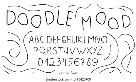 Abstract doodle font written by hand. Minimalistic vector illustration. Flat style