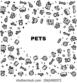 Abstract Doodle Frame Elements Hand Drawn Collection Pets Animal Sketch Vector Design Style Background Dog Cat Bone Food Training Caring Grooming  Illustration Icons