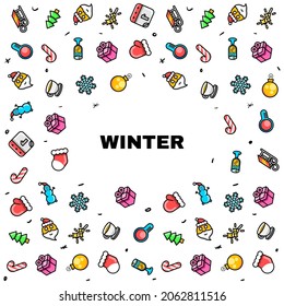 Resumen Elementos del marco del doodle Dibujo mano Colección Esbozo de Invierno Estilo de diseño Estilo Snowflake Snowman Santa Glove Navidad Árbol de juguetes Iconos de caricatura