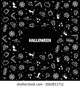 Abstract Doodle Frame Elements Hand Drawn Collection Halloween Sketch Vector Design Style Background Spider Web Bat Ghost Pumpkin Tree Illustration Cartoon Icons