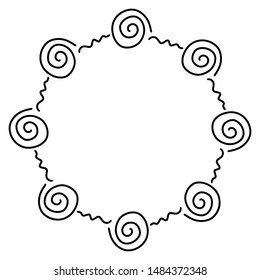 Abstract doodle frame with spiral and wavy lines. Isolated on white background. Vector stock illustration.