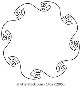 Abstract doodle frame with wavy lines, dots and spiral. Black hand drawn frame isolated on white. Vector stock illustration.