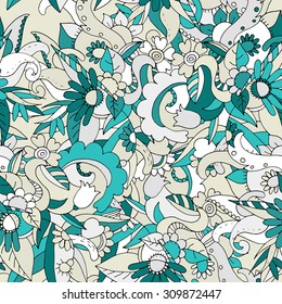 abstract doodle funny seamless vector pattern  with hand drawn whorl