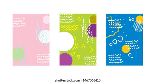 Abstract doodle geometric background with fun color pattern cartoon texture for brochure cover template design