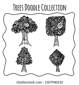 abstract doodle geometric trees collection outline vector illustration