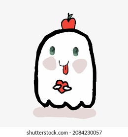 Abstract doodle ghost character vector with apple illustration drawn by children.