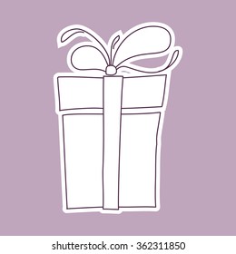 Abstract doodle gift box on rose background. Flat design. Vector illustration.