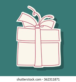 Abstract doodle gift box on green background. Flat design. Vector illustration.
