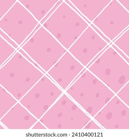 Abstract doodle grid with pink background. Squiggle and scribble texture of hand drawn uneven lines. Geometric textured backgroung for textile, cover, wrapping paper, wallpaper design